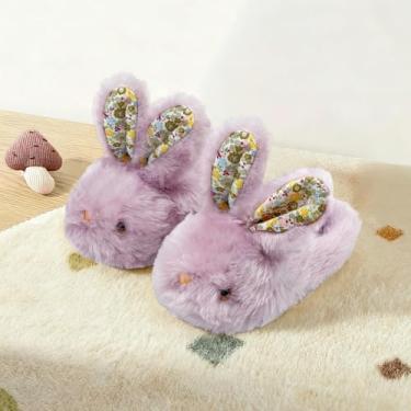 Imagem de Pantufas de coelho para crianças, meninos, meninas, animais fofos, macios, de pelúcia para casa, casa, interior, inverno, quarto, antiderrapante, coelho, quente, sapatos de bebê, roxo, Roxa, 21-22