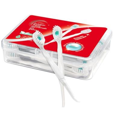 Imagem de Mini escovas de dentes descartáveis com pasta de dente e palito, limpadores de língua, reduzem o mau hálito, raspador de língua, escova de dentes pré-colada, escolha para trabalho ou viagem (menta, 20