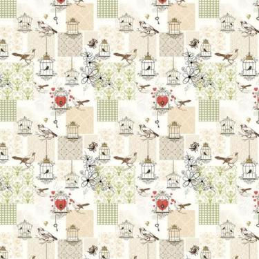 Imagem de Papel De Parede Pássaros Coração Gaiola Autocolante Lavável - LRP
