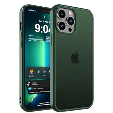 Imagem de DEERLAMN Capa fosca para iPhone 13 Pro, [grau militar], proteção contra quedas, resistente, à prova de choque, translúcida, fosca, fina, verde escuro