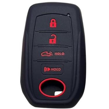 Imagem de Capa de chaveiro para Toyota Corolla Cross Grand Highlander Prius Prime Hybrid Highlander/Crown 2022-2024, silicone com 4 botões, protetor remoto de substituição de entrada sem chave (preto)