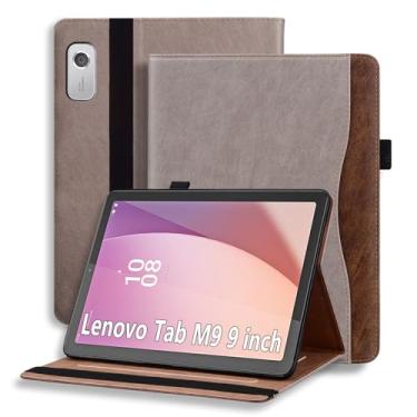 Imagem de TIPOYOROOS Capa para Lenovo Tab M9 22.9 cm 2023 / Nook Lenovo Tablet 22.9 cm 2024, capa inteligente com bolso e porta-lápis, couro PU empresarial com slot para cartão para TB-310FU, cáqui