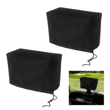Imagem de Klmnop Pacote com 2 capas impermeáveis para carrinho de golfe com cordão, 28 x 12 x 19 cm tecido Oxford à prova de poeira protetor solar resistente ao vento para tela de carrinho de golfe (preto)