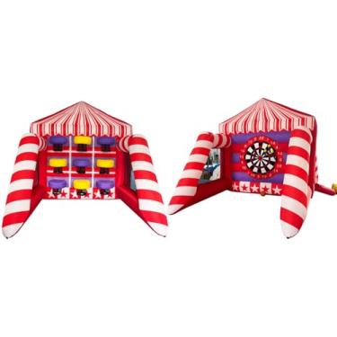 Imagem de Jogo esportivo inflável Carnival 2 em 1, jogos de carnaval de dupla face, 9 cestas de basquete, tabuleiro de dardo inflável para festa interativa ao ar livre, esportes, carnaval, tiro