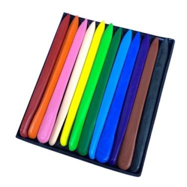 Imagem de Giz Plástico Lápis de Cor Giz Escolar 12 Cores Colorir Giz de Cera Material Escolar Não Quebra(SEM PARA TRIANGULO - 12 Cores)