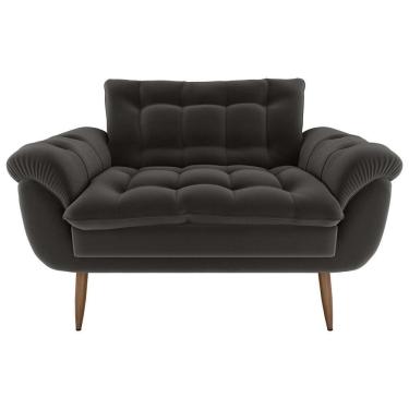 Imagem de Sofá 2 Lugares Pequeno 1,25 Pés Em Madeira Maciça Xangai Veludo Cinza Matrix Veludo Cinza