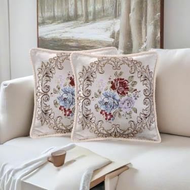Imagem de Qupace Conjunto de 2 capas de almofada vintage bordadas para sofá de sofá, capas de almofada Euro Sham para cama de carro (branca)