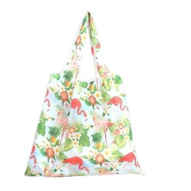 Imagem de 1 bolsa grande, bolsa de compras leve e dobrável, bolsa de compras moderna para mulheres, estampa de flamingo verde