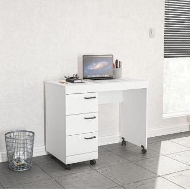 Imagem de Mesa Osaka 3 gavetas com rodízio Politorno, Branco