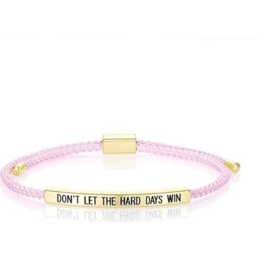 Imagem de COLORFUL BLING Pulseira de tubo de aço inoxidável trançada ajustável feita à mão Dont Let The Hard Days Win Presentes inspiradores, 1, Resina, Sem Pedra Preciosa