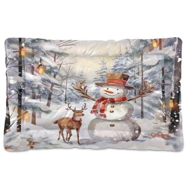 Imagem de KEEPREAL Cama de Natal para cães com boneco de neve, cama retangular confortável para animais de estimação, cama ultra macia e calmante para cães pequenos e médios, 45,7 x 61 cm (125)