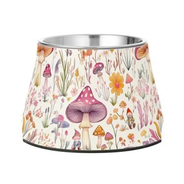 Imagem de SEHANY Tigelas para cães de ervas e cogumelos antiderrapante de aço inoxidável com fundo de borracha para evitar tombamento, tigelas elevadas para comida e água quadriculadas para cães e gatos