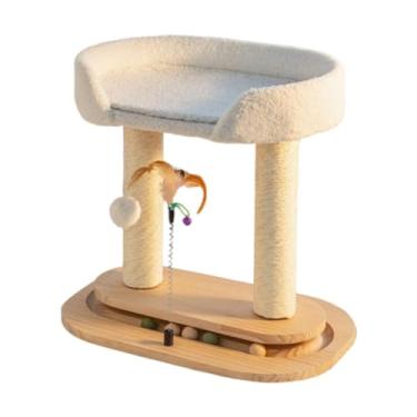 Imagem de WeiLaiKeQi Arranhador para gatos, poste de arranhar para gatos, dois níveis, estável, moderno, garras de moagem, estrutura de escalada, casa de brincar,