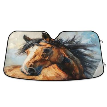 Imagem de SEHANY Para-brisa frontal sombra de sol dobrável cavalo galopante, bloqueia os raios UV para manter seu veículo fresco. Protetor de viseira solar para carros e caminhões SUV 134,6 x 59,7 cm
