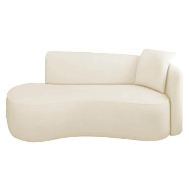 Imagem de Divã Recamier Suíça Curvo Sala Recepção 150cm Lado Esquerdo Bouclé Branco