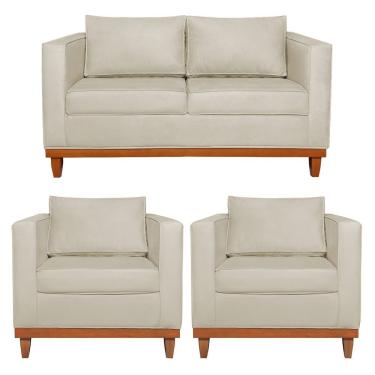 Imagem de Kit Sofa 3 Lugares E 2 Poltronas Europa 180 Cm Bouclé - Amarena Móveis Bege