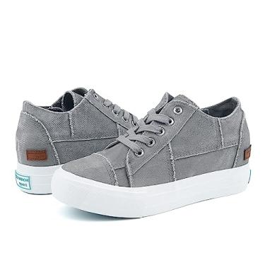 Imagem de JENN ARDOR Tênis feminino plataforma, leve, cano alto, moderno, oculto, botas de tornozelo, Cinza claro com cadarço de sarja, 40