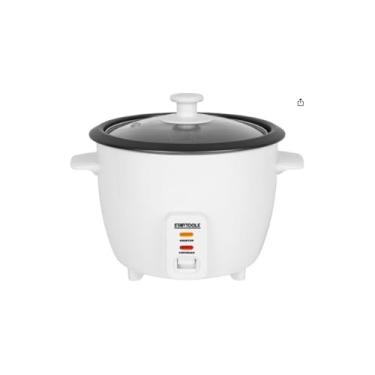 Imagem de Panela de Arroz Elétrica 1,3L, 400W, 127V, Branca, com Tampa de Vidro, Revestimento Antiaderente, Bandeja Vapor, Copo Medidor