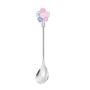 Imagem de Concha de sopa Colher de chá sobremesa aço inoxidável com alça em forma flor exclusiva, 1 peça, colheres café, para decoração mesa festa, agitação expresso(Silver,Grande)