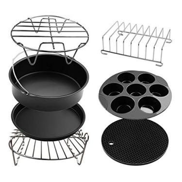 Imagem de Acessórios para Air Fryer 7 PCS de 4 8QT-6 3QT com Barril Bolo Panelinha Pizza Rack Espeto Pot Silicone Suporte Metal Pão Tapete