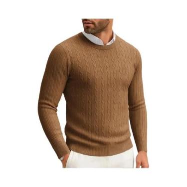 Imagem de Suéter Masculino De Inverno Quente De Tricô Gola Redonda Manga Longa C