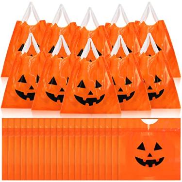 Imagem de 80 unidades de sacos de doces de Halloween com cordão de Halloween, careta, abóbora, Halloween, pequenos sacos de festa para doces ou travessuras, sacolas de plástico para lembrancinhas de festa de