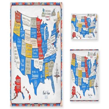 Imagem de STAYTOP Conjunto de toalhas de mapa do mundo colorido, 3 peças, toalha de secagem rápida altamente absorvente para academia, spa, banheiro