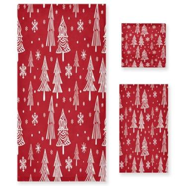 Imagem de Wassud Conjunto de 3 toalhas de banho vermelhas para árvore de Natal branca, toalhas super macias e absorventes para banheiro, toalhas de banho de secagem rápida, toalha de banho para academia, spa