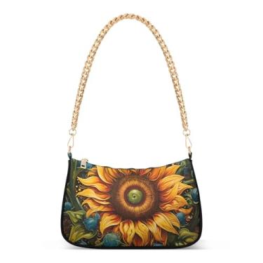 Imagem de CEBUGI Bolsas transversais femininas bolsa de ombro bolsa de mão de girassol elegante bolsa clutch com alça de corrente