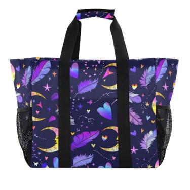 Imagem de Wassud Moons Stars Sacolas de mercearia reutilizáveis grande bolsa organizadora de lona impermeável para praia, piquenique, lavanderia, viagem