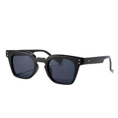 Imagem de Óculos de sol quadrados vintage para homens e mulheres premium retrô moderno clássico para dirigir, viajar, negócios, estilo casual, Armação preta/lente preta, Lens Width: 46 Millimeters