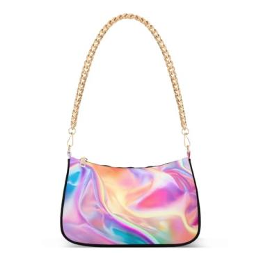 Imagem de CEBUGI Bolsas transversais femininas bolsa de ombro arco-íris fundo holográfico bolsa clutch elegante com alça de corrente