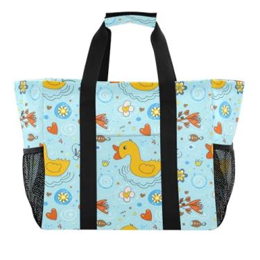Imagem de Wassud Sacos de mercearia reutilizáveis Yellow Ducks grande bolsa organizadora de lona impermeável para praia, piquenique, lavanderia, viagem