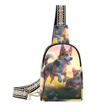 Imagem de CEBUGI Bolsa tiracolo feminina pequena para cães e gatos, pochetes de couro, para caminhadas, viagens ao ar livre