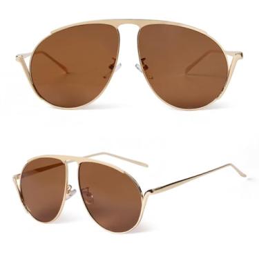 Imagem de HCHES Óculos de Sol Punk Oval Oversized Femininos de Luxo Retrô com Armação de Metal (5)