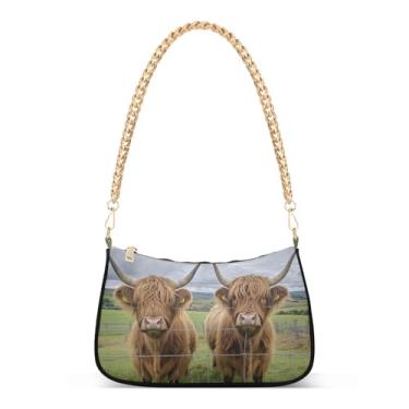 Imagem de CEBUGI Bolsas transversais femininas bolsa de ombro lindas bolsas Highland Cows bolsa clutch elegante com alça de corrente