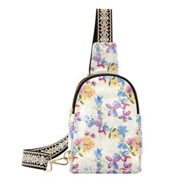 Imagem de CEBUGI Bolsa tiracolo feminina pequena com flores em aquarela, pochete de couro, para caminhadas, viagens ao ar livre