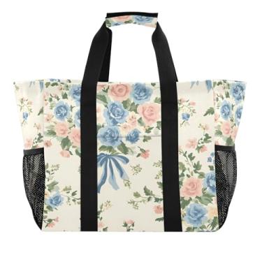 Imagem de Wassud Bouquets Sacolas de mercearia reutilizáveis grande bolsa organizadora de lona impermeável para praia, piquenique, lavanderia, viagem