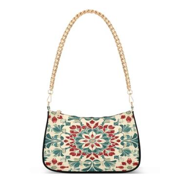 Imagem de CEBUGI Bolsas transversais femininas bolsa de ombro padrão mandala bolsa clutch elegante com alça de corrente