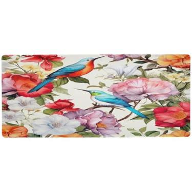 Imagem de Wassud Aquarela pássaro e flores tapete de mouse pad organizador de mesa grande teclado de computador tapete de mouse pad material de escritório 80 cm x 30 cm