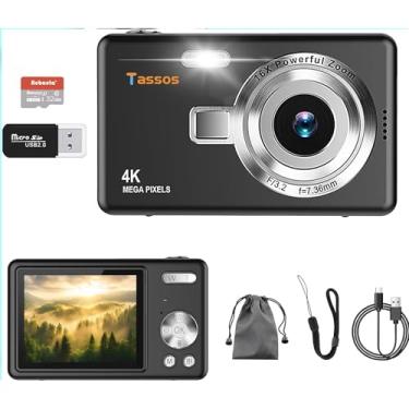 Imagem de Câmera digital 1080P FHD 4k com tela LCD de 2,4", compacta e portátil para vlogs e fotos, com cartão SD de 32GB e zoom digital de 16x para adolescentes, estudantes e iniciantes. (preto)