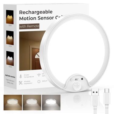 Imagem de Fizrice Rechargeable Motion Sensor Ceiling Light with Remote - Ultra Thin 500LM Waterproof Wireless LED Ceiling Shower Lights Battery Powered Indoor Night Lighting for Bathroom, Laundry Room, Hallway