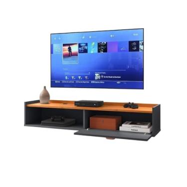 Imagem de Rack Suspenso Home Tv 32 42 50" 1 Porta Puxador Concha Decoração Sala Estar Quarto Pequeno(Decor - Cinza/)