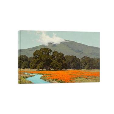 Imagem de BMZFYBS Arte de parede paisagem imagem em tela - árvore flor campo rio decoração moderna pintura impressão para sala de estar pronto para pendurar 20x30cm8x12in tela embrulhada