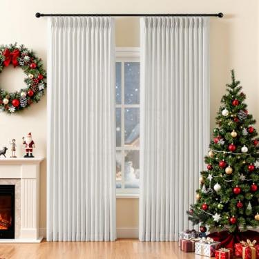 Imagem de Cortinas plissadas de linho, 2 painéis, 2 painéis para sala de estar, bege, branca, plissada, transparente, com ganchos, anéis, aba traseira, filtro de luz, tratamentos de janela, cortinas para quarto