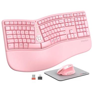 Imagem de MEETION Combo ergonômico sem fio de teclado e mouse, teclado dividido sem fio de 2,4 G com apoio de palma acolchoado, mouse vertical recarregável, teclado de tamanho completo de digitação natural