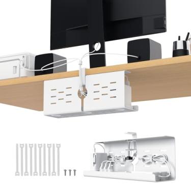 Imagem de KEEGH Bandeja de gerenciamento de cabos sob a mesa com grampo C e parafusos sem broca, bandeja de gerenciamento de fios de 40,6 cm, tira de linha, suporte organizador de cabos de liga para escritório