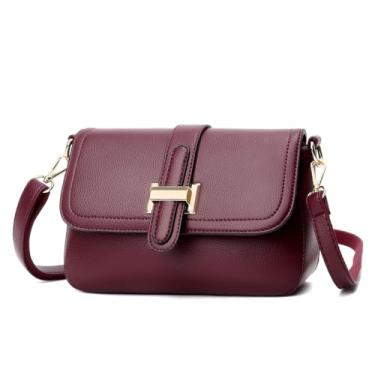 Imagem de Movefad Bolsa tiracolo feminina de couro PU com fivela dourada, bolsa de ombro pequena chique, bolsa leve com vários bolsos, Vermelho vinho (2671), Moda casual