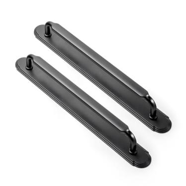 Imagem de Goo-Ki Pacote com 2 puxadores de armário pretos foscos para gaveta de cozinha com placa traseira, orifício central de 19 cm, puxadores de armário pretos com placa de base/espaçador, ferragens de liga