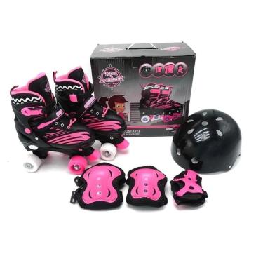 Imagem de Patins Roller Infantil Ajustável 4 Rodas Com Kit de Proteção Turma da Aventura Unitoys